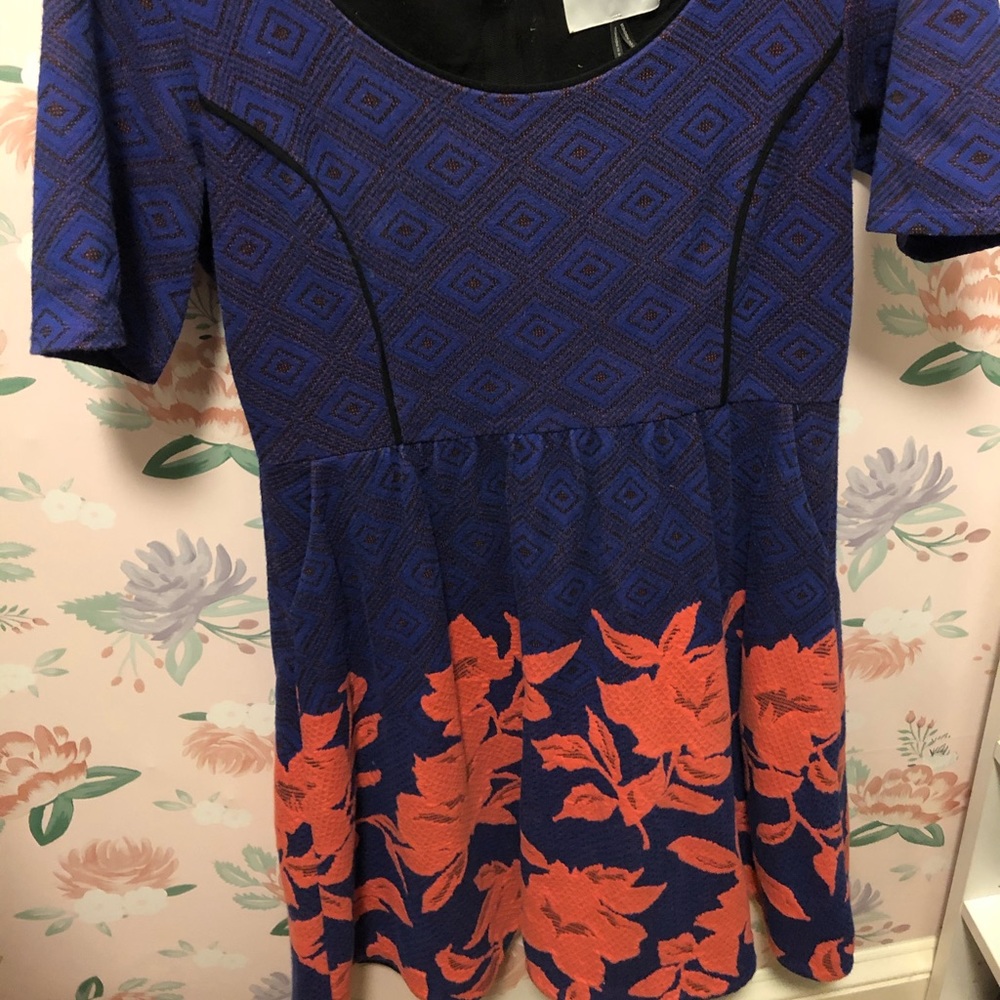 Anthropologie HD in Paris Blue/Coral Casual Dress